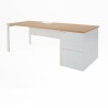 Mesa de escritorio OPTIMUM con Top Access, tablero haya, patas en U y cajonera metálica blancas, con faldón